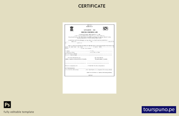 listo para imprimir Plantilla de certificado de nacimiento para el registro de 1